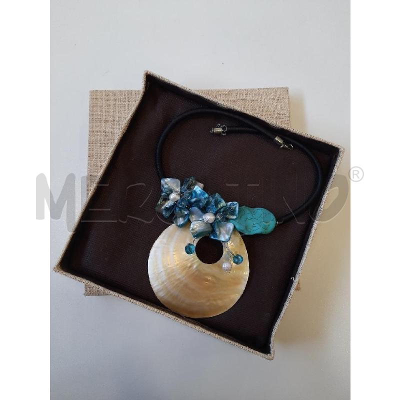 COLLANA GIROCOLLO CORDA PENDENTE PERLATO FIORI TURCHESE | Mercatino dell'Usato Roma rebibbia 1