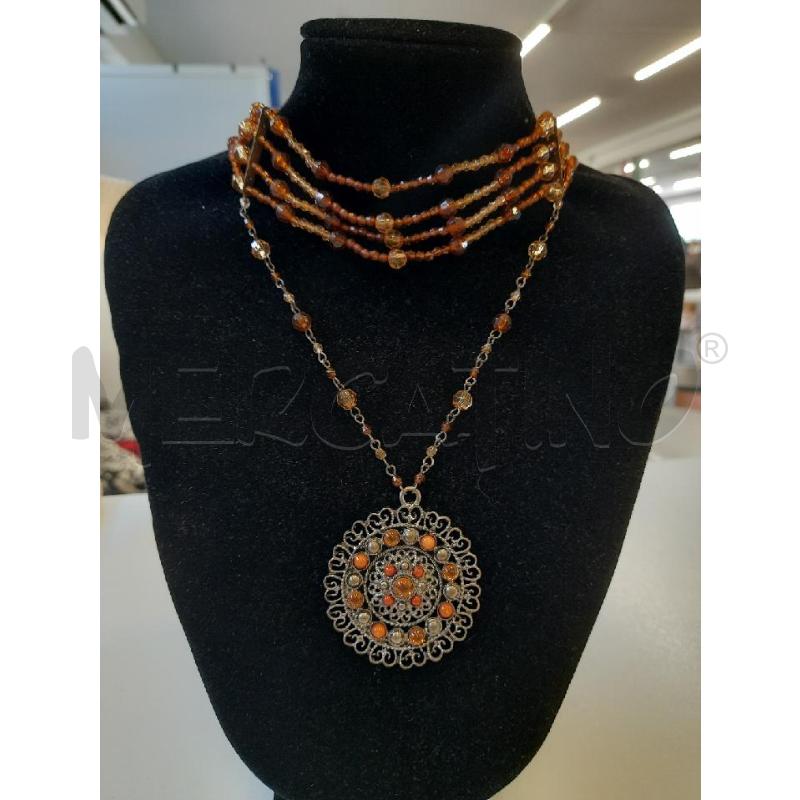 COLLANA GIROCOLLO MULIFILO PENDENTE FOPRE CROMO STRASS | Mercatino dell'Usato Roma rebibbia 1
