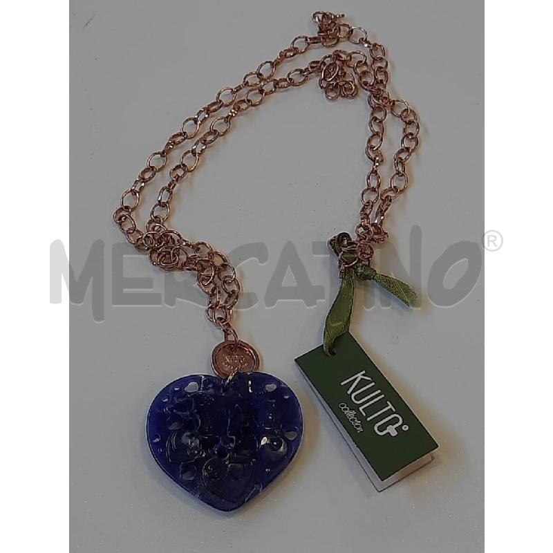 COLLANA KULTO DORATA PENDENTE CUORE BLU TRAF | Mercatino dell'Usato Roma rebibbia 3