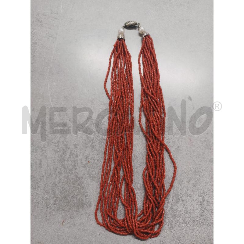 COLLANA MULTIFILO CORALLO ROSSO PERLA  | Mercatino dell'Usato Roma rebibbia 1