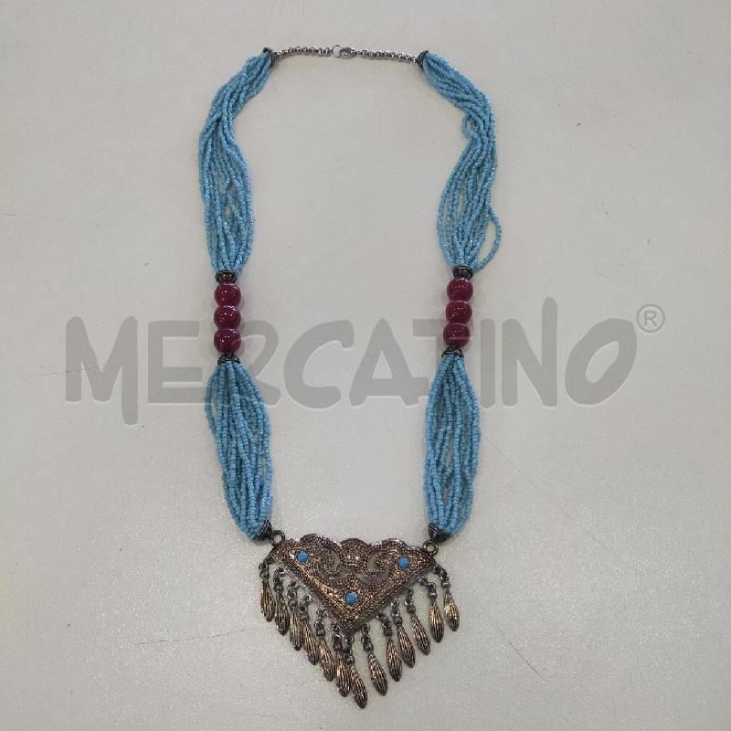 COLLANA MULTIFILO PASTA TURCHESE PENDENTE TRIANGOLO CROMO SFERE BLU | Mercatino dell'Usato Roma rebibbia 1