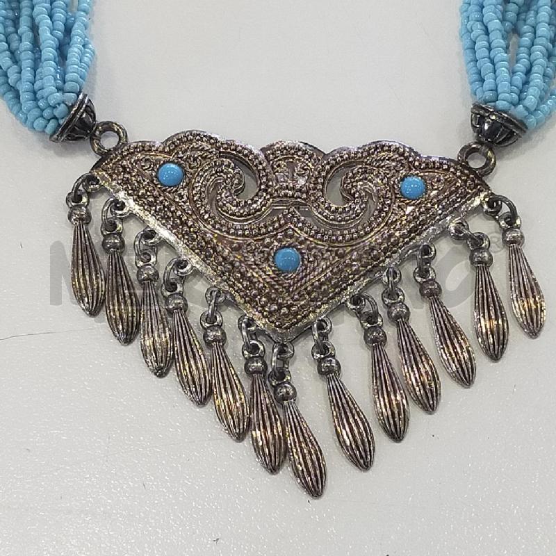 COLLANA MULTIFILO PASTA TURCHESE PENDENTE TRIANGOLO CROMO SFERE BLU | Mercatino dell'Usato Roma rebibbia 2