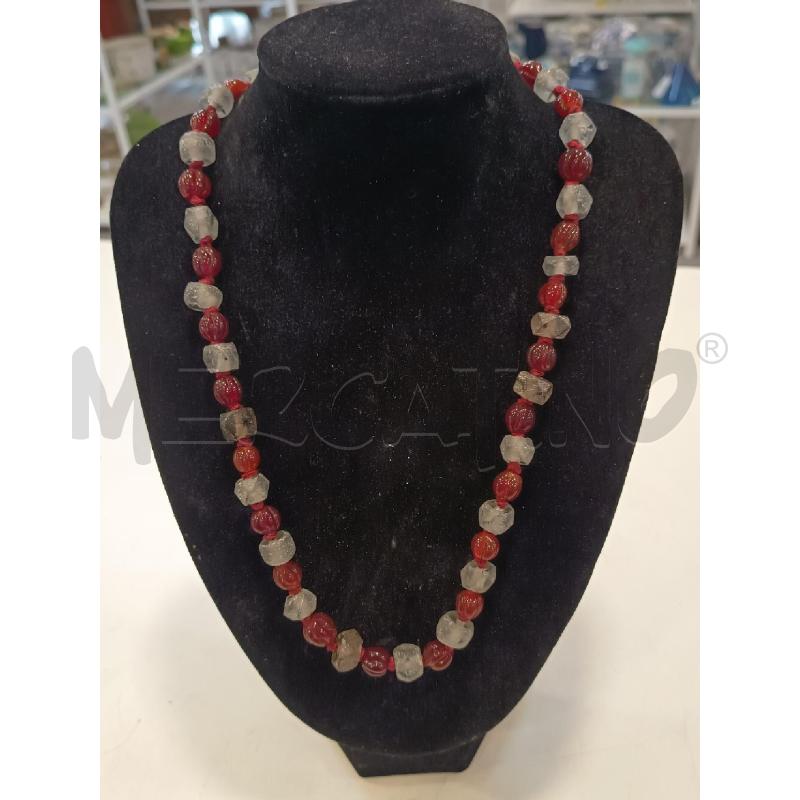 COLLANA PIETRE GRIGIE TRASPARENTI E ROSSE | Mercatino dell'Usato Roma rebibbia 1