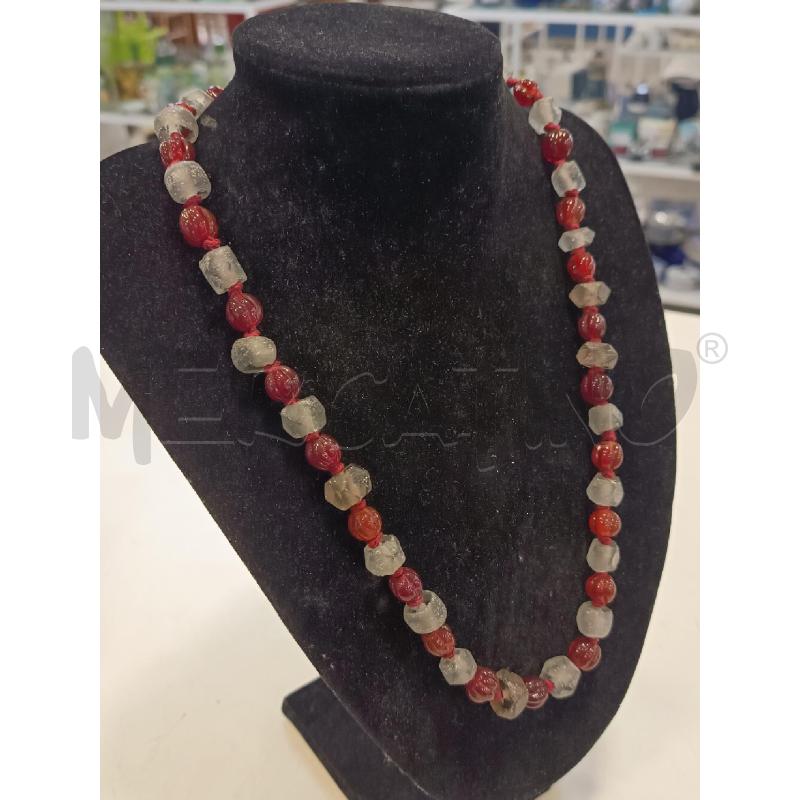 COLLANA PIETRE GRIGIE TRASPARENTI E ROSSE | Mercatino dell'Usato Roma rebibbia 2
