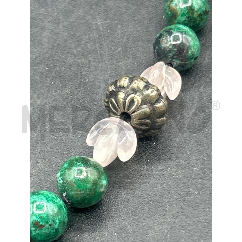 COLLANA SFERE MALACHITE QUARZO ROSA  | Mercatino dell'Usato Roma rebibbia 2