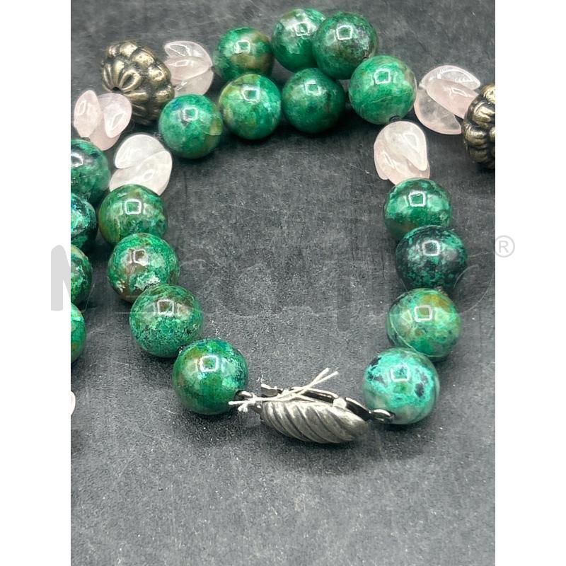 COLLANA SFERE MALACHITE QUARZO ROSA  | Mercatino dell'Usato Roma rebibbia 3