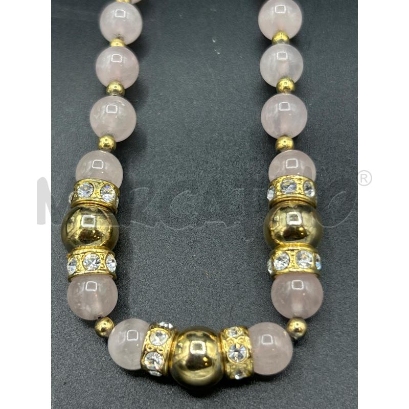 COLLANA SFERE ROSA MISCRO SFERE DORATE STRASS | Mercatino dell'Usato Roma rebibbia 2