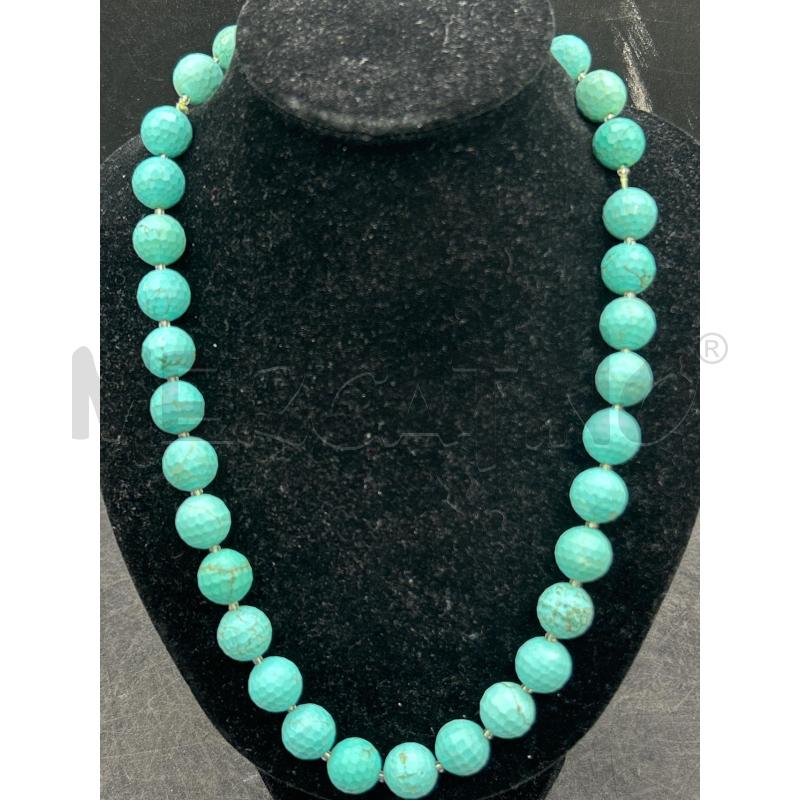 COLLANA TURCHESE MICRO SFERE SFACCETTATO BRIOLE CHIUSURA ARG  | Mercatino dell'Usato Roma rebibbia 1