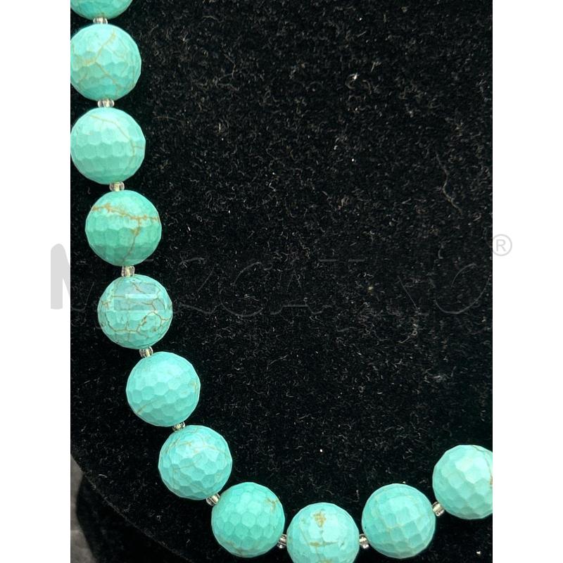 COLLANA TURCHESE MICRO SFERE SFACCETTATO BRIOLE CHIUSURA ARG  | Mercatino dell'Usato Roma rebibbia 2
