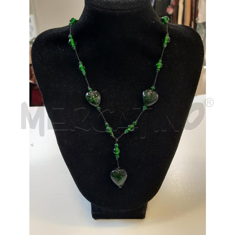 COLLANA VETRO VERDE PENDENTI CUORI | Mercatino dell'Usato Roma rebibbia 1