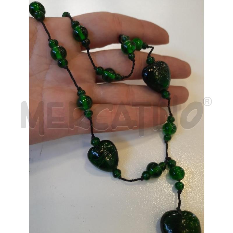 COLLANA VETRO VERDE PENDENTI CUORI | Mercatino dell'Usato Roma rebibbia 3