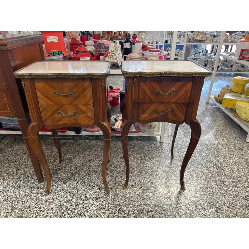 COMODINI COPPIA LEGNO DEC OTTONE PIANO MARMO BIANCO 2C | Mercatino dell'Usato Roma rebibbia 1