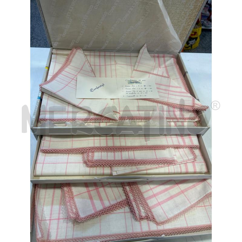 COMPLETO LINO TOVAGLIE 4PZ QUADRI ROSA BIANCO | Mercatino dell'Usato Roma rebibbia 1