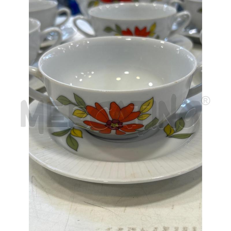 CONSOMME CERAM BIANCA FIORE ARANCIO SCHERZER 6PZ+ZUPPIERA | Mercatino dell'Usato Roma rebibbia 2