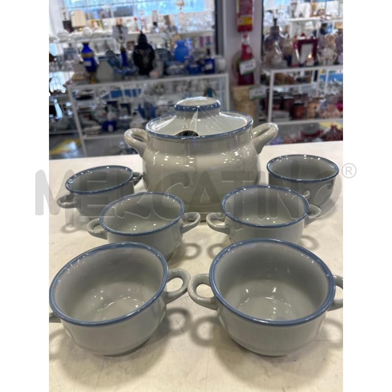 CONSOMME GRIGE AZZURRE CERAM 6PZ+ZUPPIERA | Mercatino dell'Usato Roma rebibbia 1