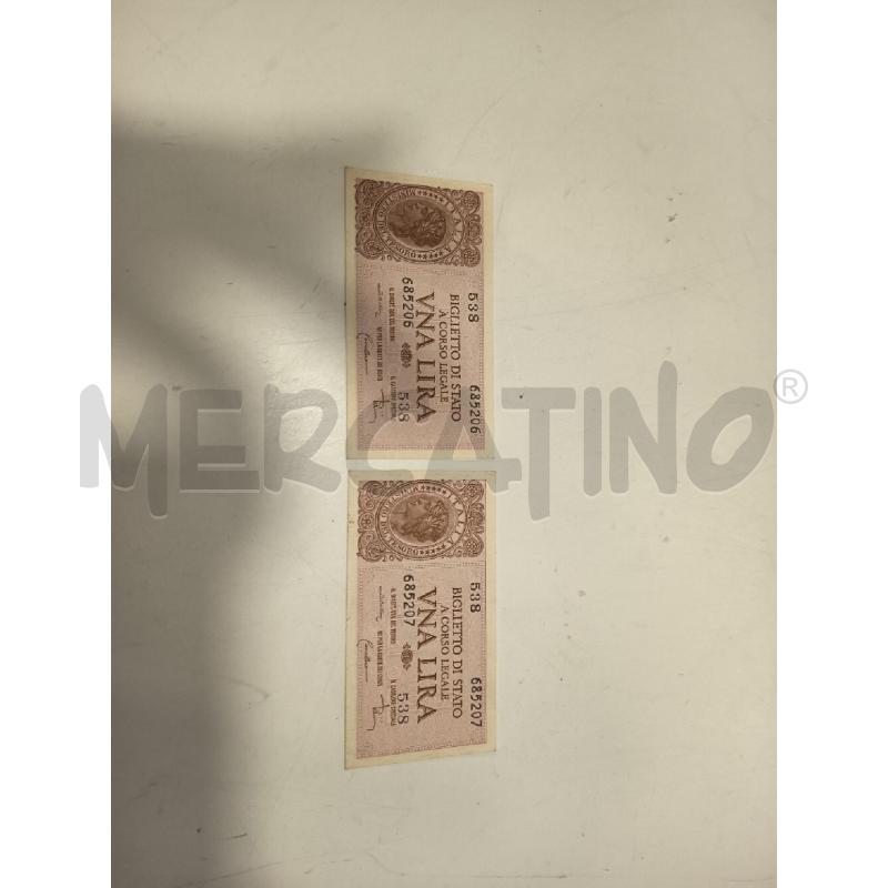 COPPIA BANCONOTE UNA LIRE CONSECUTIVE 1944 | Mercatino dell'Usato Roma rebibbia 1
