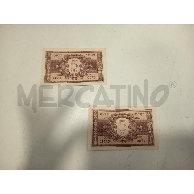 COPPIA CINQUE LIRE CONSECUTIVE 1944 | Mercatino dell'Usato Roma rebibbia 2