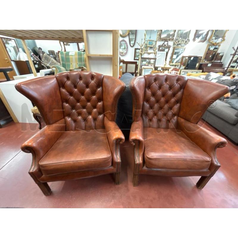 COPPIA POLTRONE CHESTERFIELD PELLE MARRONE DA RIV | Mercatino dell'Usato Roma rebibbia 1