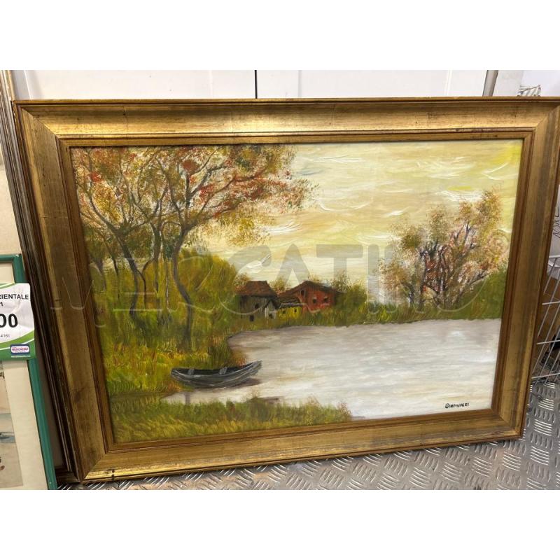 DIPINTO BARCA LAGO CASOLARE C DOR 81X61 | Mercatino dell'Usato Roma rebibbia 1