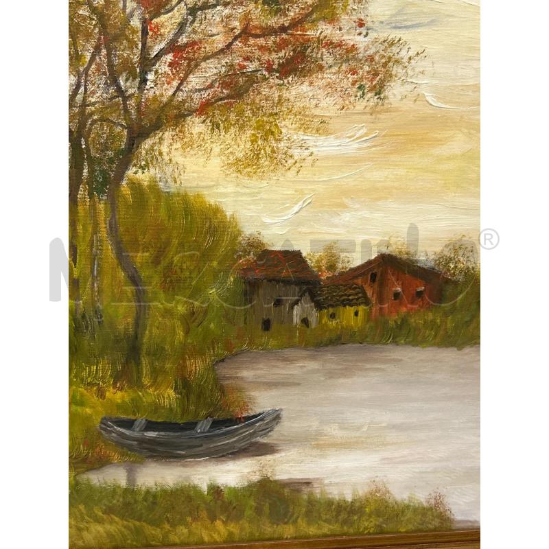 DIPINTO BARCA LAGO CASOLARE C DOR 81X61 | Mercatino dell'Usato Roma rebibbia 2