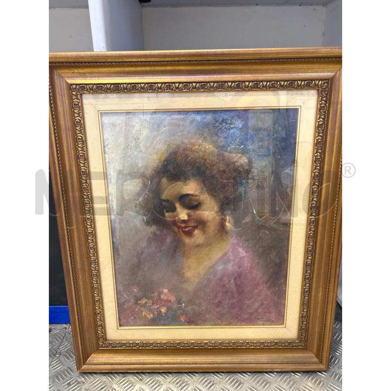 DIPINTO RITRATTO DONNA CON FIORI PAGNOTTA | Mercatino dell'Usato Roma rebibbia 1