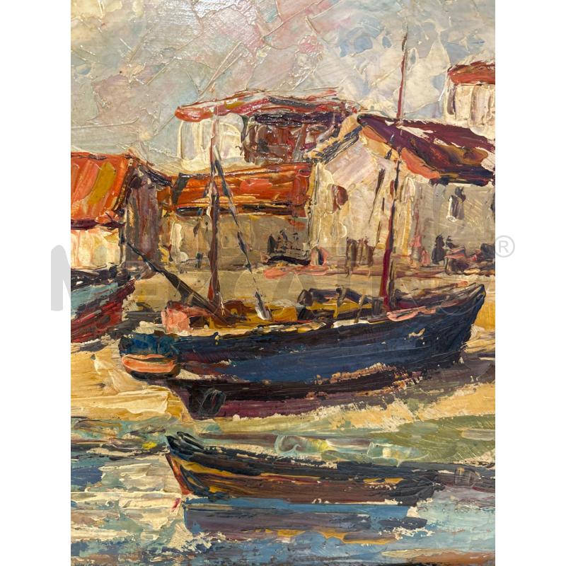 DIPINTO TEMPERA BARCHE SPIAGGIA FIRMA GREGO C DOR 57X47 | Mercatino dell'Usato Roma rebibbia 2
