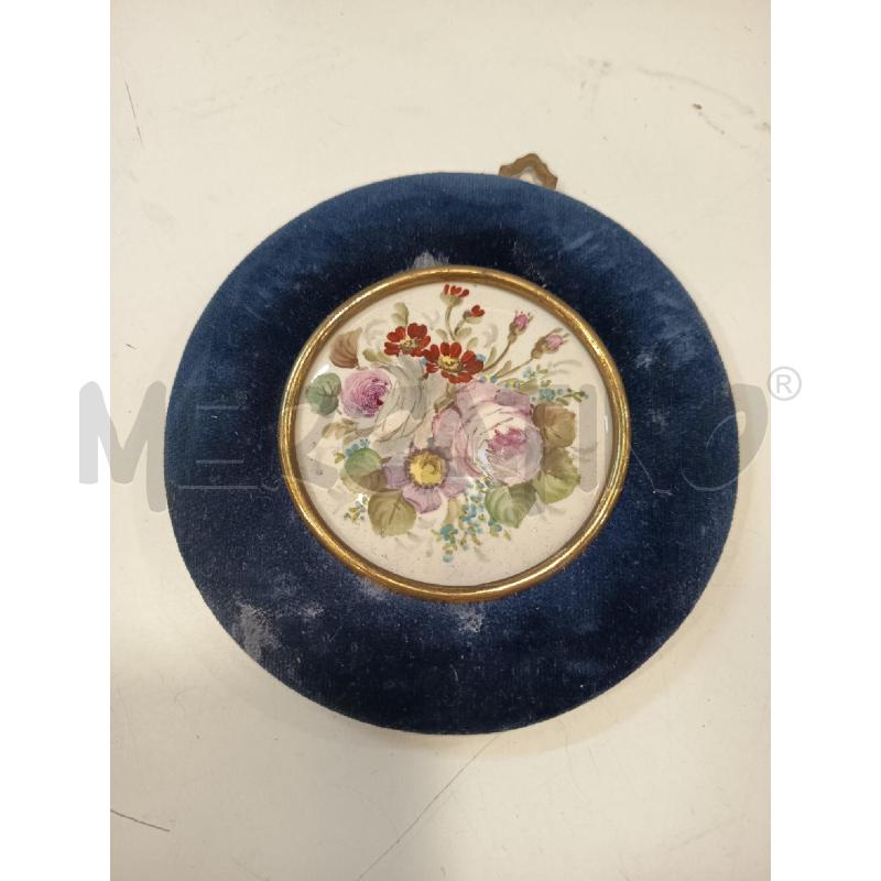 DIPINTO TONDO FIORI ROSA SU CERAMICA C BLU STOFFA | Mercatino dell'Usato Roma rebibbia 1