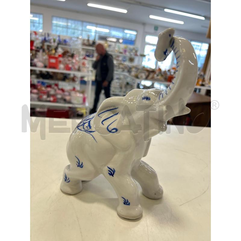 ELEFANTE CERAMICA BIANCA DECORI BLU GRANDE | Mercatino dell'Usato Roma rebibbia 1