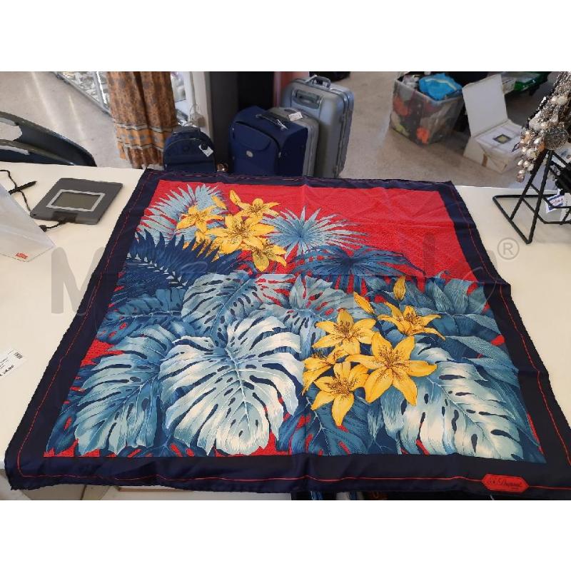FOULARD  S.T. DUPONT PARIS BLU ROSSO FIORI GIALLI | Mercatino dell'Usato Roma rebibbia 1