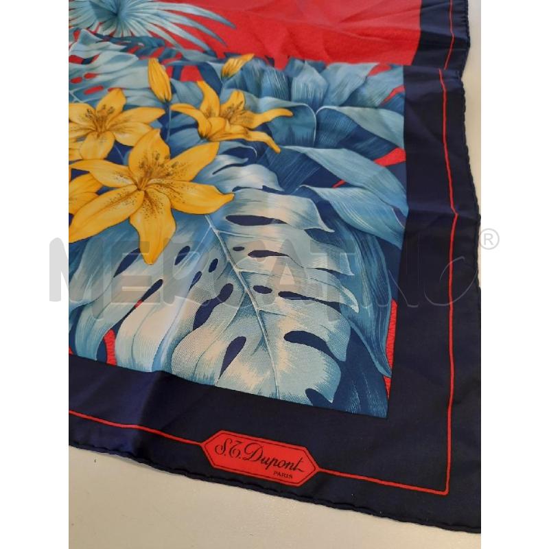 FOULARD  S.T. DUPONT PARIS BLU ROSSO FIORI GIALLI | Mercatino dell'Usato Roma rebibbia 2