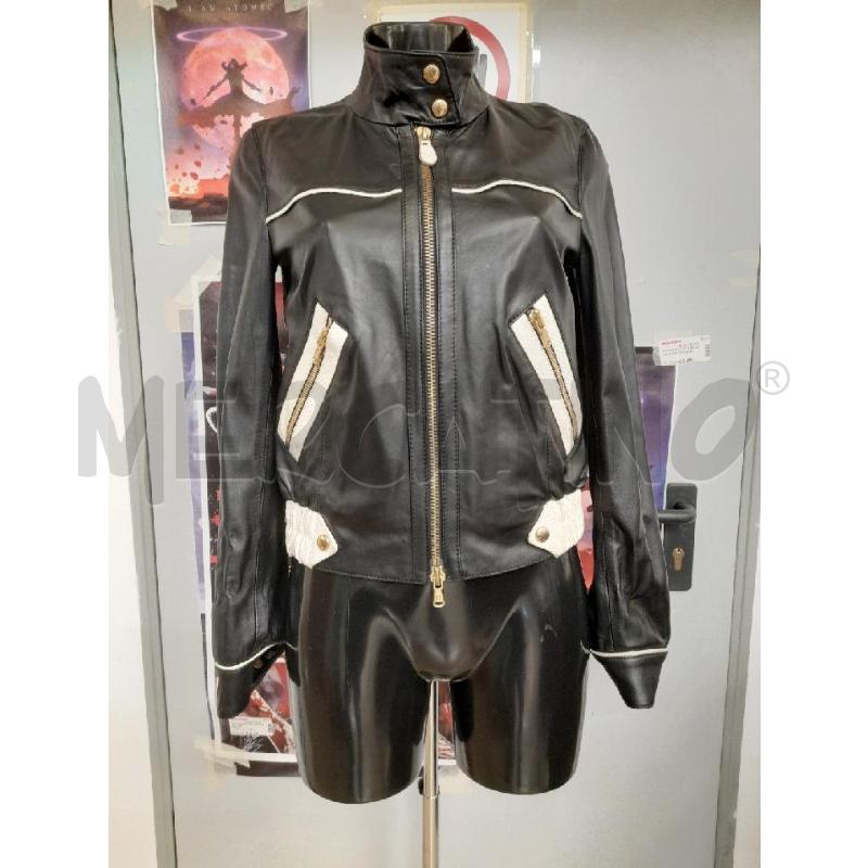 GIACCA DONNA HOGAN PELLE NERA INSERTI TIPO PITONE BIANCO FODERA GIALLO VERDE | Mercatino dell'Usato Roma rebibbia 1