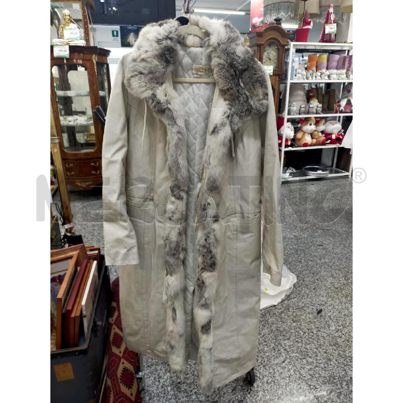 GIACCA PELLE DONNA AVANA LUNGO PELLICCIA LAPIN BIANCA | Mercatino dell'Usato Roma rebibbia 1