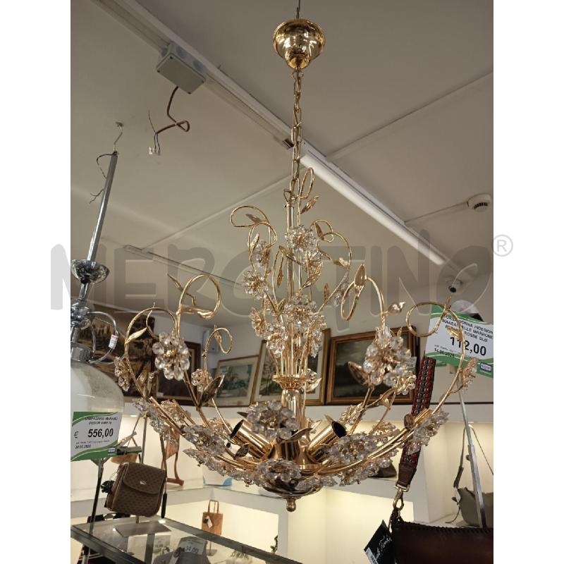 LAMPADARIO OTTONE DORATO FIORI STRASS  | Mercatino dell'Usato Roma rebibbia 1