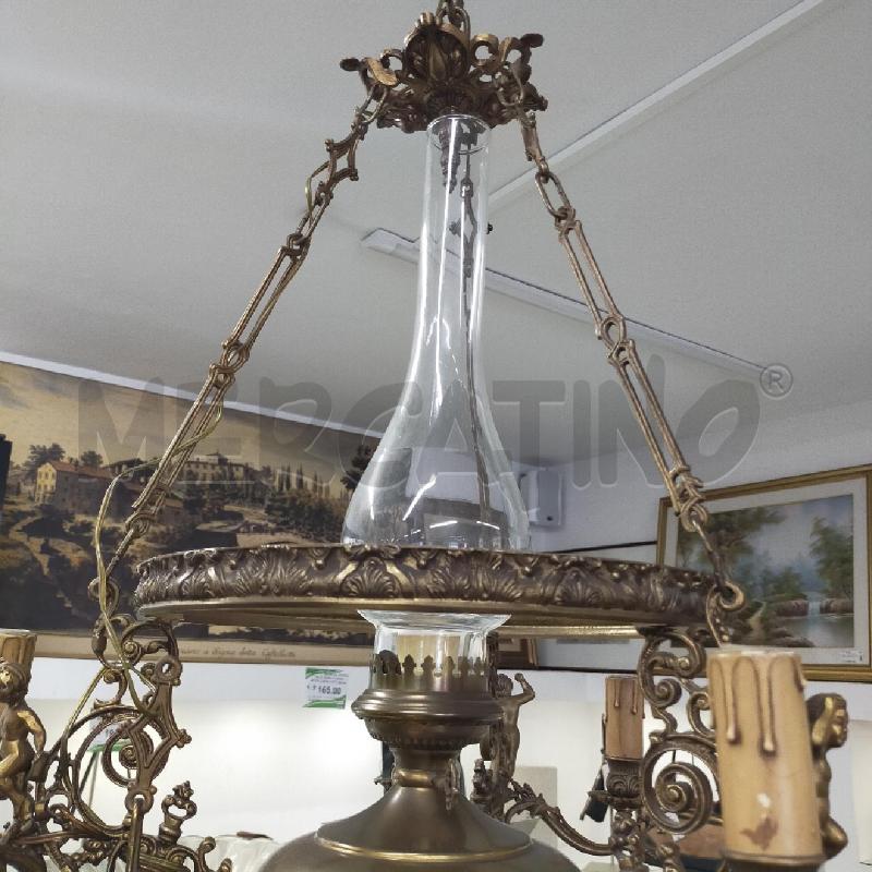 LAMPADARIO OTTONE PUTTI 6 LUCI CERAM FIORI DIP | Mercatino dell'Usato Roma rebibbia 3