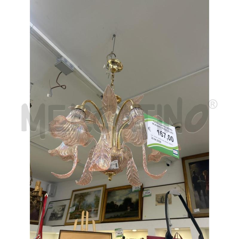LAMPADARIO VETRO MURANO ROSA 5 LUCI | Mercatino dell'Usato Roma rebibbia 1