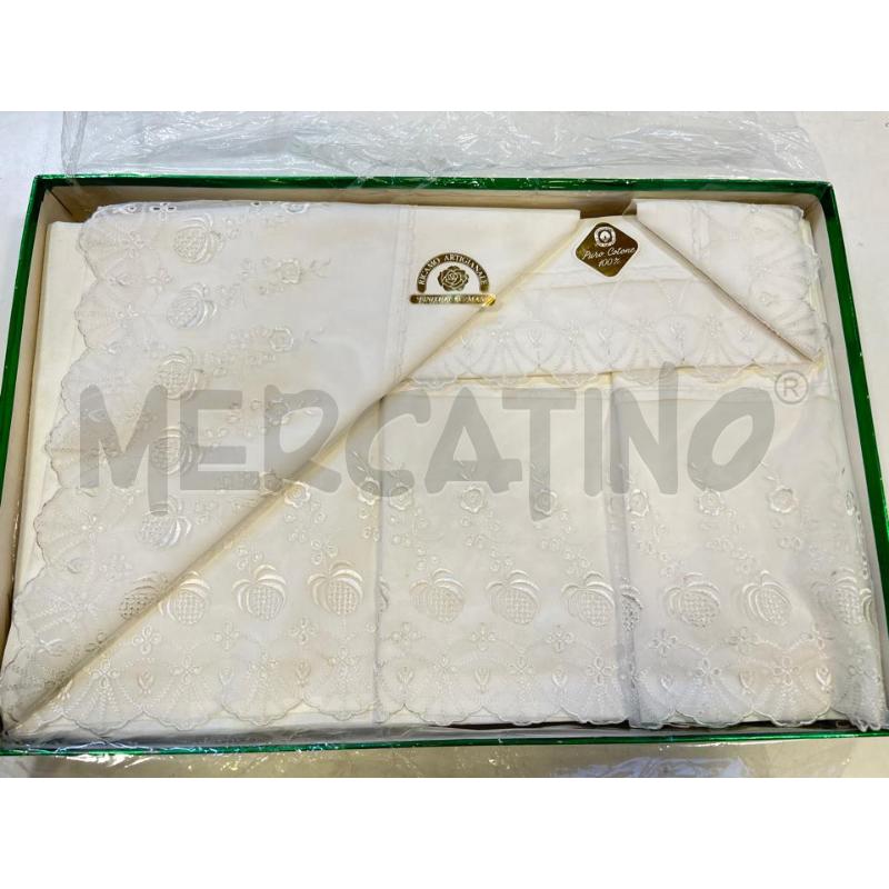 LENZUOLO MATRIMONIALE+2FEDERE BIANCO BORDO TRASPARENTE RICAMATO | Mercatino dell'Usato Roma rebibbia 1