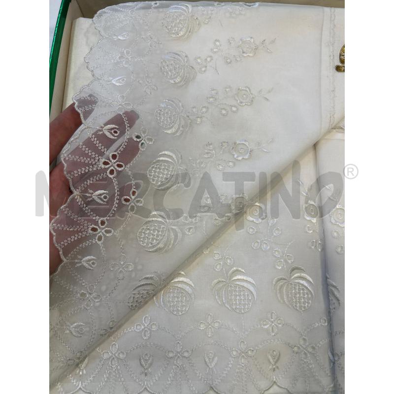 LENZUOLO MATRIMONIALE+2FEDERE BIANCO BORDO TRASPARENTE RICAMATO | Mercatino dell'Usato Roma rebibbia 2
