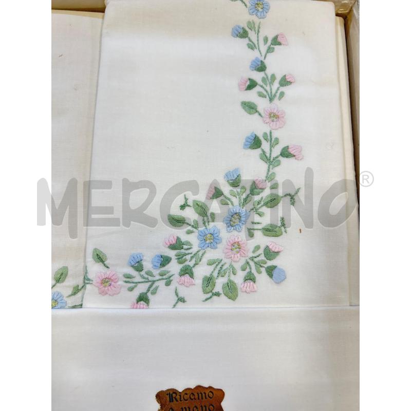 LENZUOLO MATRIMONIALE+FEDERE RICAMO ROSA AZZURRO | Mercatino dell'Usato Roma rebibbia 2