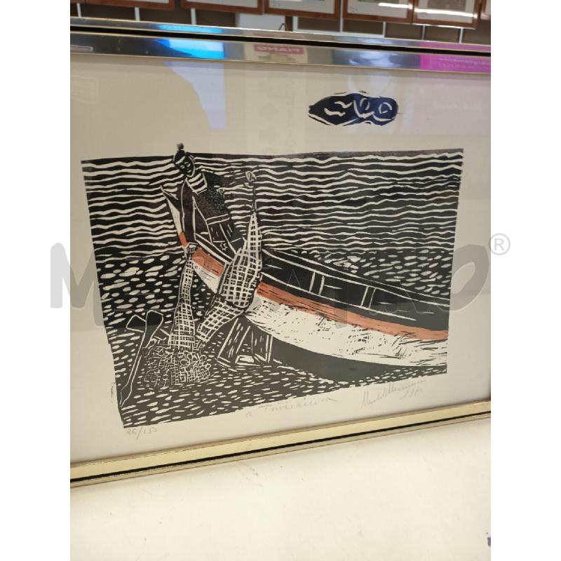 LITOGRAFIA B/N/R BARCA PESCATORE 25/150 | Mercatino dell'Usato Roma rebibbia 1