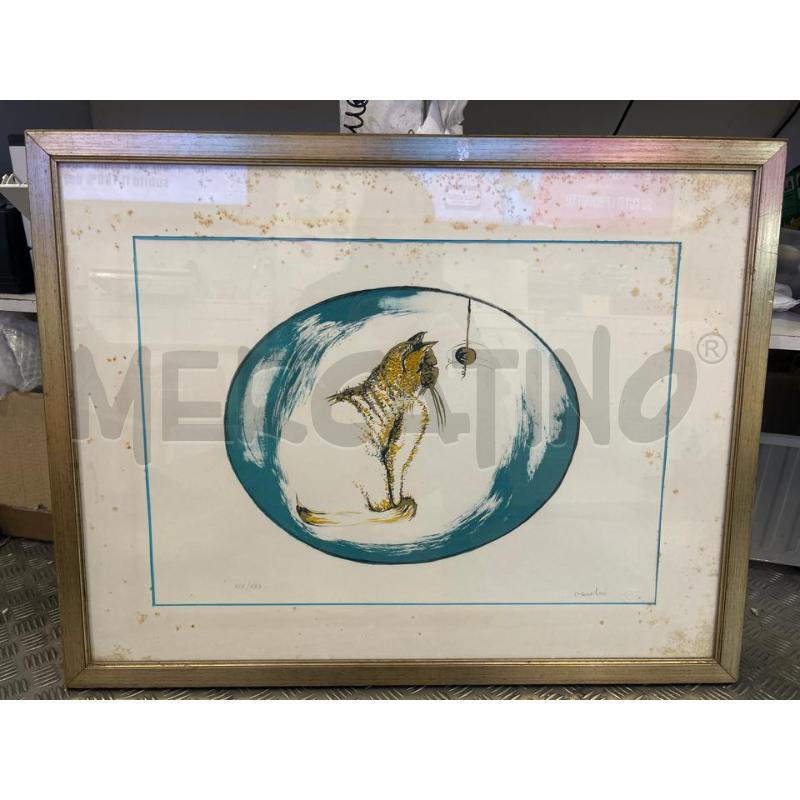 LITOGRAFIA GATTO BNIANCO VERDE ORO SERGIO VACCHI XIX/XXX | Mercatino dell'Usato Roma rebibbia 1