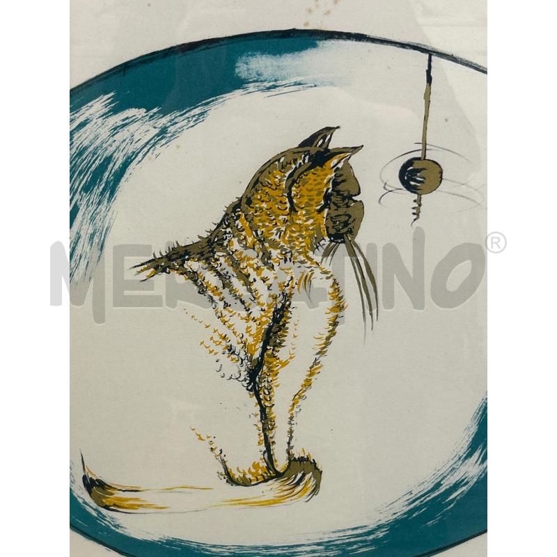 LITOGRAFIA GATTO BNIANCO VERDE ORO SERGIO VACCHI XIX/XXX | Mercatino dell'Usato Roma rebibbia 2