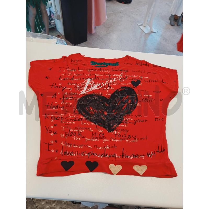 MAGLIA DONNA DESIGUAL ROSSA SCRITTE CUORE NERO GLITTER | Mercatino dell'Usato Roma rebibbia 1
