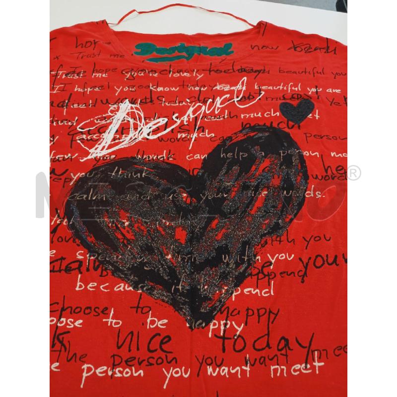 MAGLIA DONNA DESIGUAL ROSSA SCRITTE CUORE NERO GLITTER | Mercatino dell'Usato Roma rebibbia 3