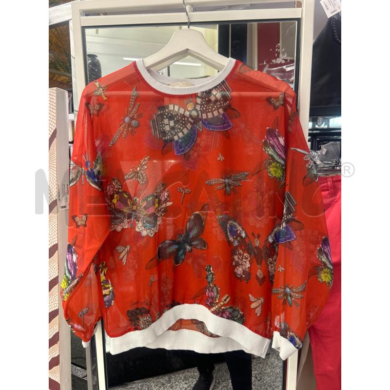 MAGLIA DONNA GAELLE ROSSA TRASPARENTE DIS FARFALLE  | Mercatino dell'Usato Roma rebibbia 1
