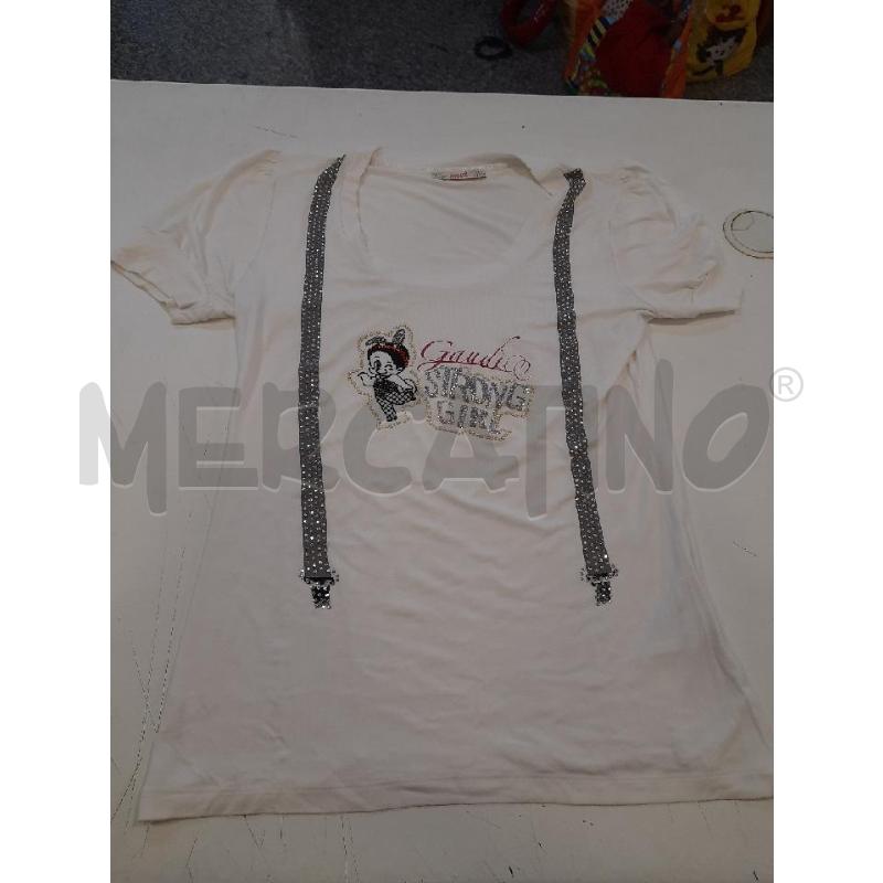 MAGLIA DONNA GAUDI BIANCA FASCE STRASS LATERALI | Mercatino dell'Usato Roma rebibbia 1