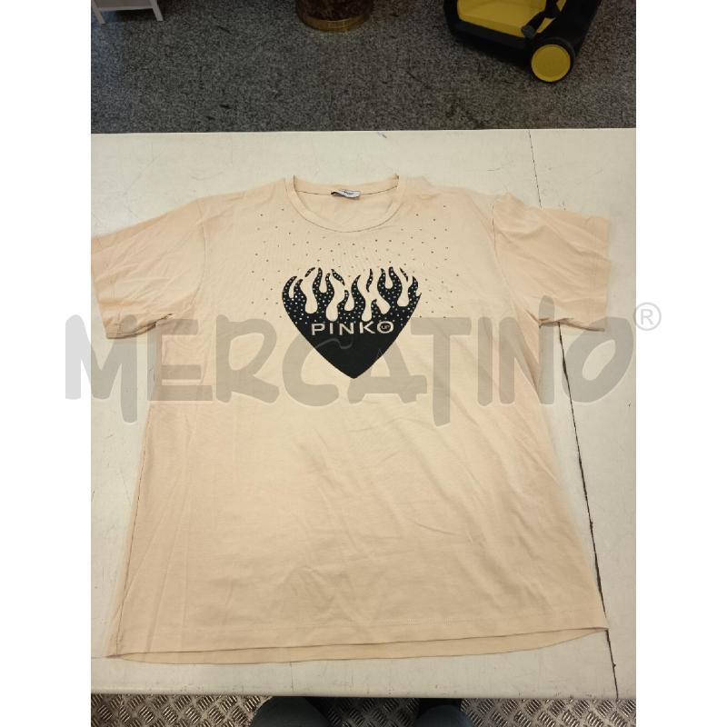 MAGLIA DONNA PINKO BIANCA SCRITTA NERA SFUMATURE ROSSE | Mercatino dell'Usato Roma rebibbia 1