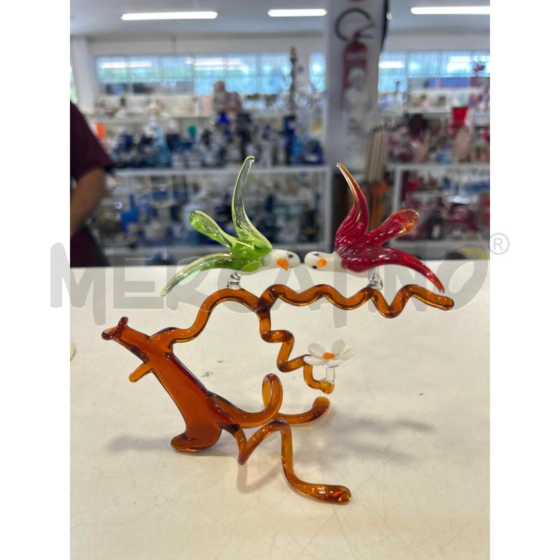 MINIATURA VETRO UCCELLINI RAMO MARRONE | Mercatino dell'Usato Roma rebibbia 1