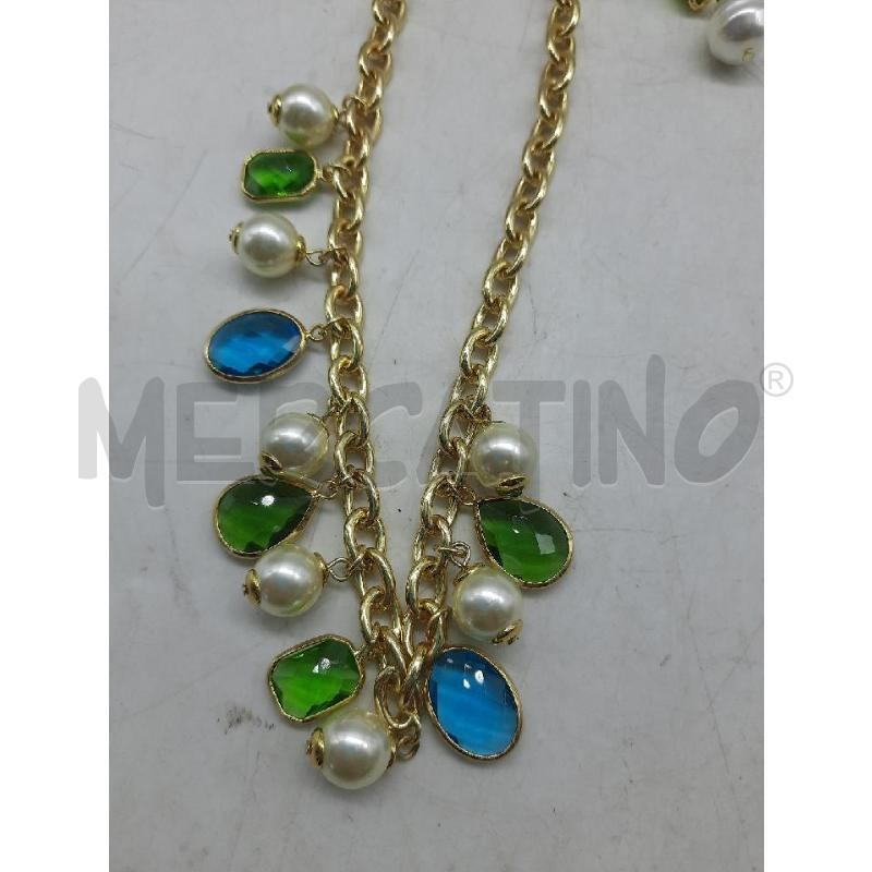 PARURE AMO VENEZIA CATENA DORATA PEND PERLE/PIETRE AZZURRE/VERDI GOCCIA+ORECCHINI  | Mercatino dell'Usato Roma rebibbia 2