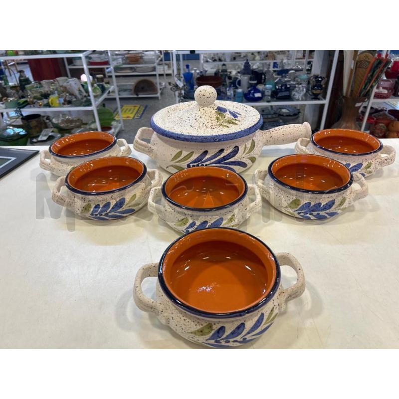 PENTOLA TERRACOTTA BIANCA FIORE BLU+6 CIOTOLE | Mercatino dell'Usato Roma rebibbia 1