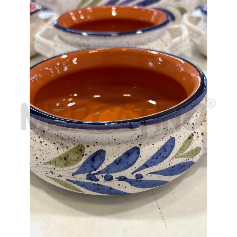 PENTOLA TERRACOTTA BIANCA FIORE BLU+6 CIOTOLE | Mercatino dell'Usato Roma rebibbia 2